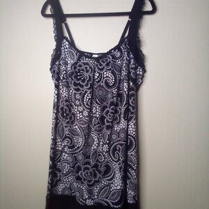 ND Intimates Blouse Shirt Women L Sleeveless Tank Top Lace Trim Pattern Black